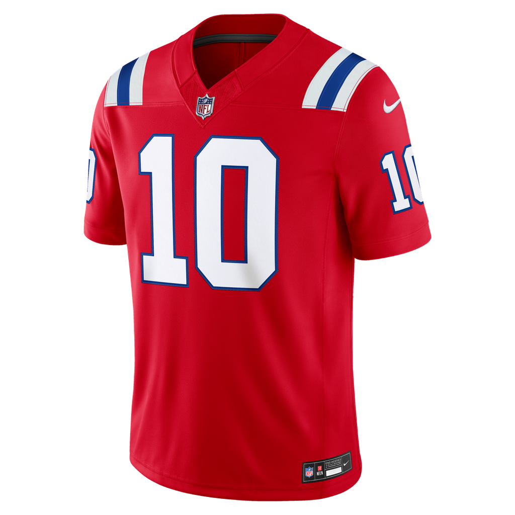 New England Patriots Drake Maye Nike Alternate Vapor F.U.S.E. Stitched Limited Jersey - Red