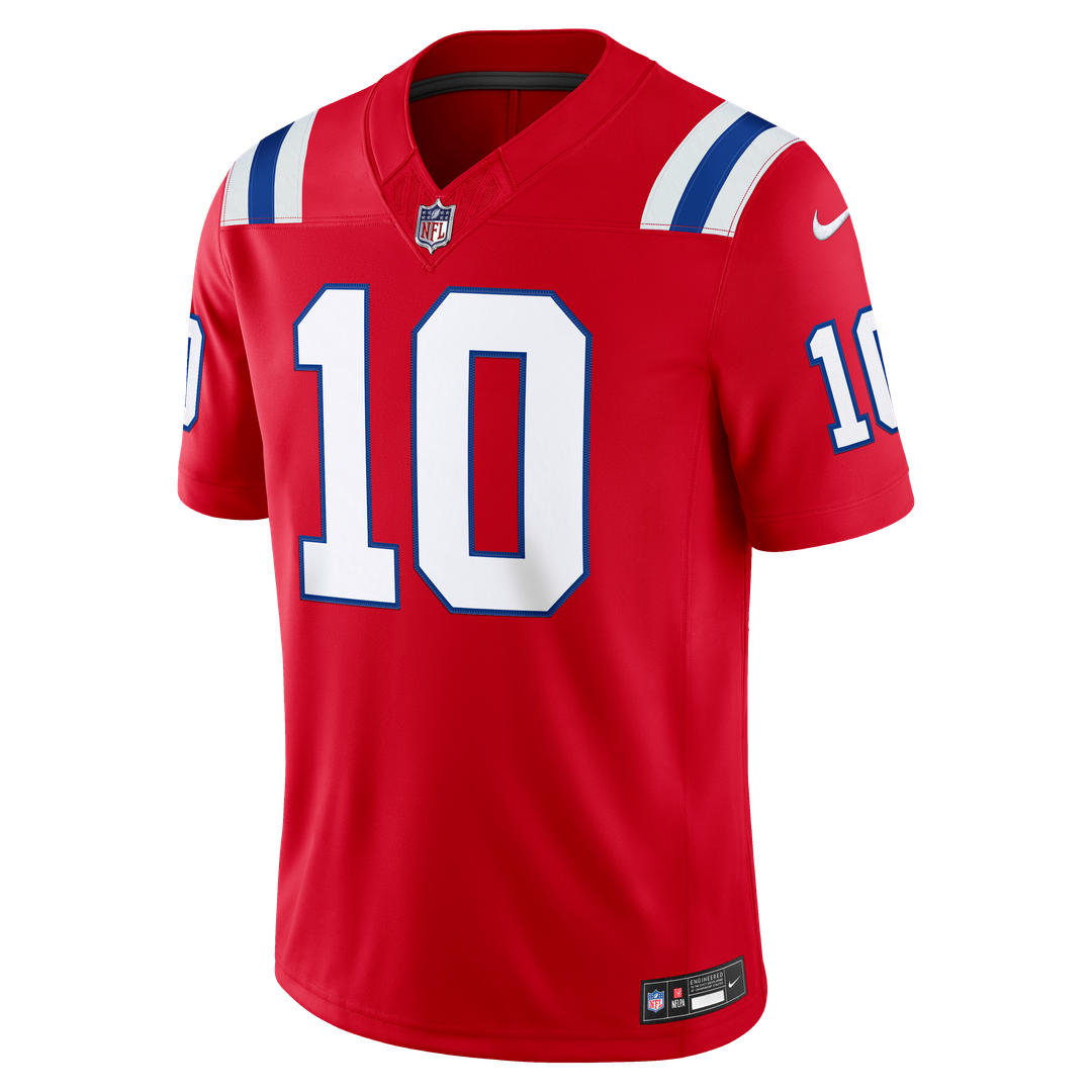 New England Patriots Drake Maye Nike Alternate Vapor F.U.S.E. Stitched Limited Jersey - Red