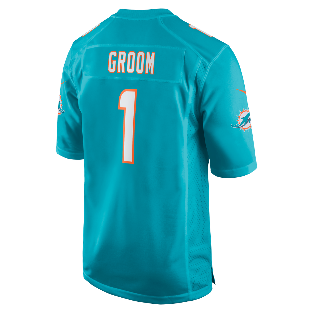 Miami Dolphins Number 1 Groom Nike Game Jersey - Aqua