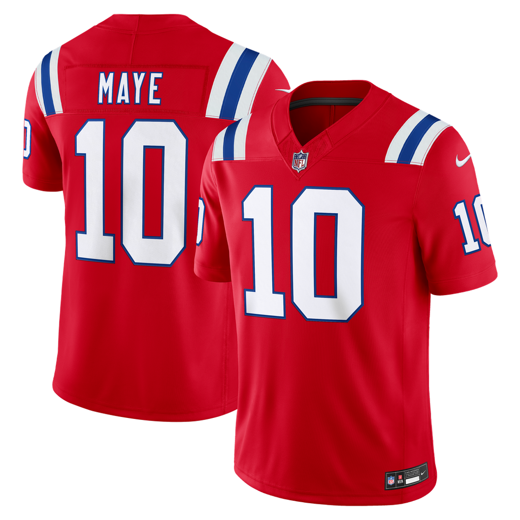 New England Patriots Drake Maye Nike Alternate Vapor F.U.S.E. Stitched Limited Jersey - Red