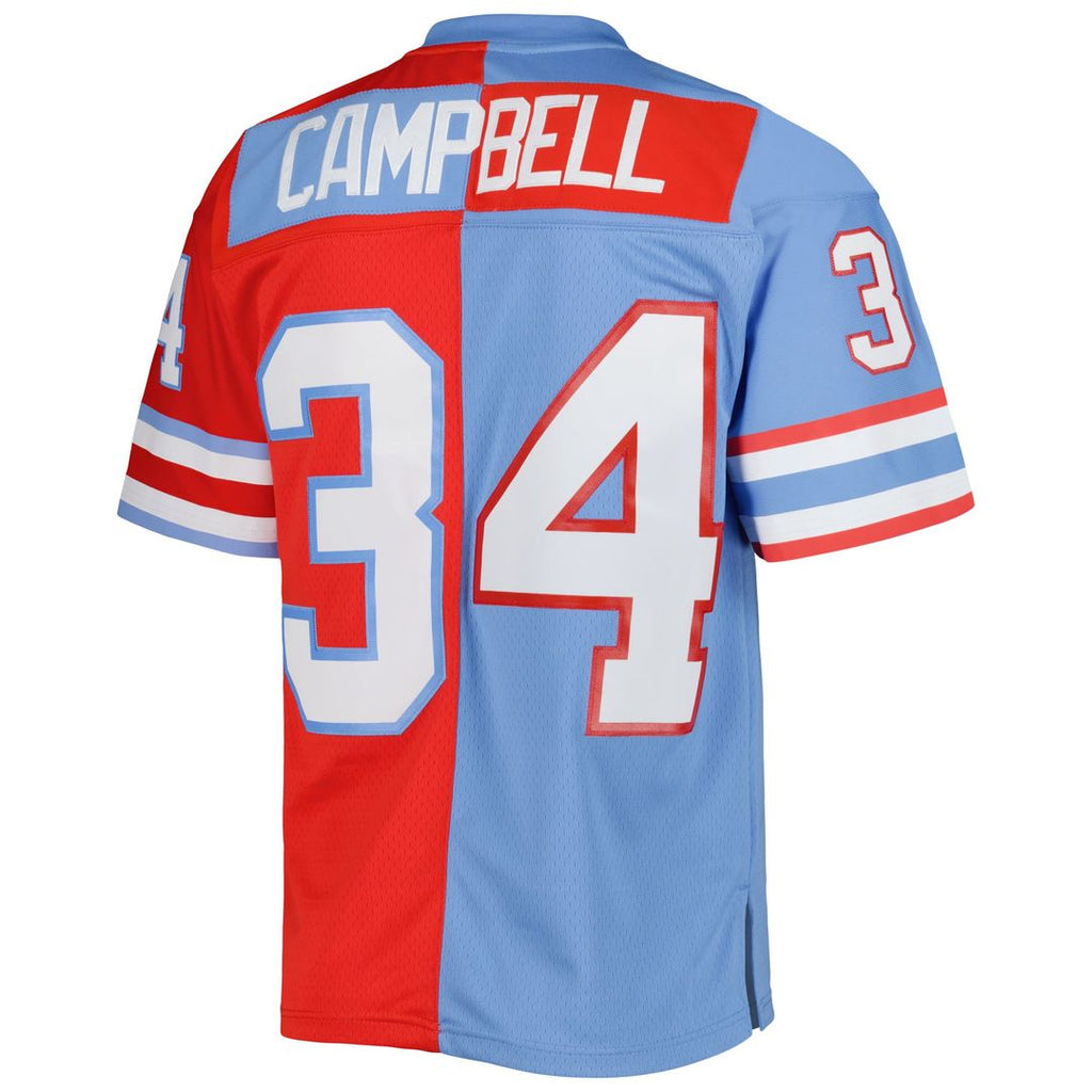 Houston Oilers Earl Campbell Mitchell & Ness Gridiron Classics 1980 Split Legacy Replica Jersey - Red/Light Blue