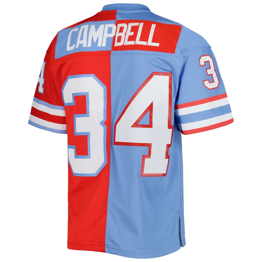 Houston Oilers Earl Campbell Mitchell & Ness Gridiron Classics 1980 Split Legacy Replica Jersey - Red/Light Blue