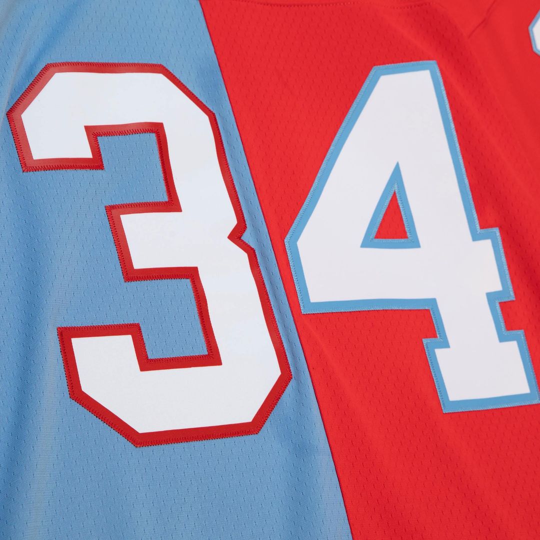 Houston Oilers Earl Campbell Mitchell & Ness Gridiron Classics 1980 Split Legacy Replica Jersey - Red/Light Blue