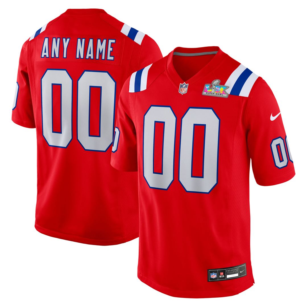 New England Patriots Nike Super Bowl LX Patch Custom Game Jersey - Red