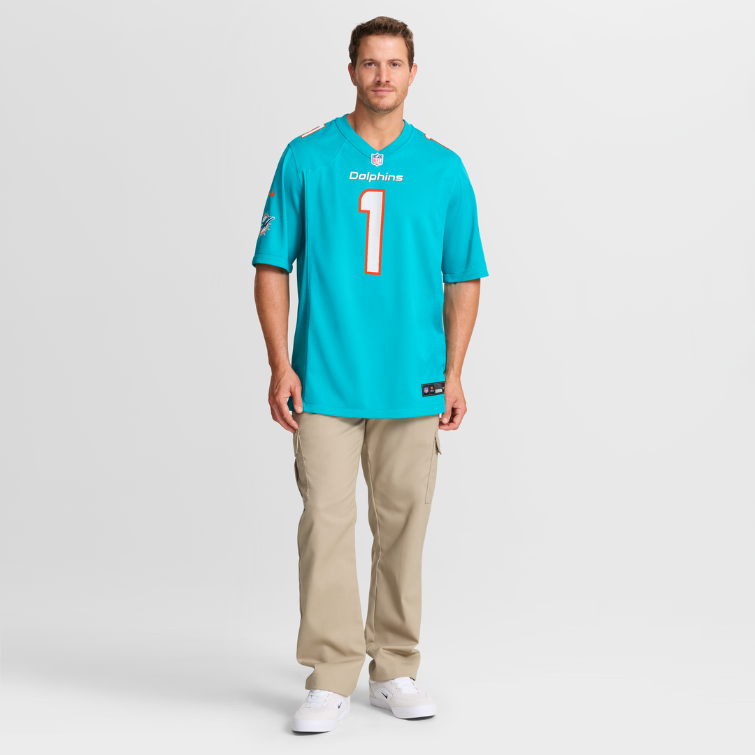 Miami Dolphins Number 1 Dad Nike Game Jersey - Aqua