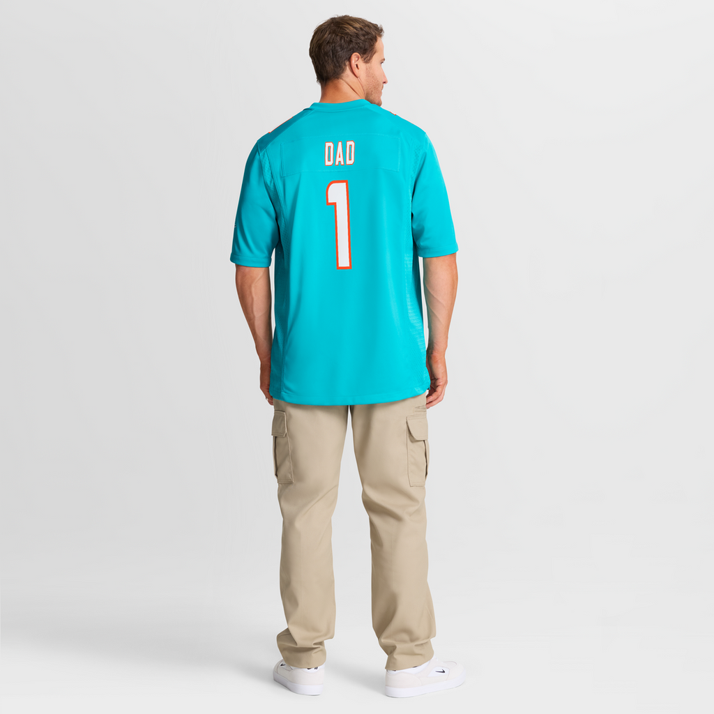Miami Dolphins Number 1 Dad Nike Game Jersey - Aqua
