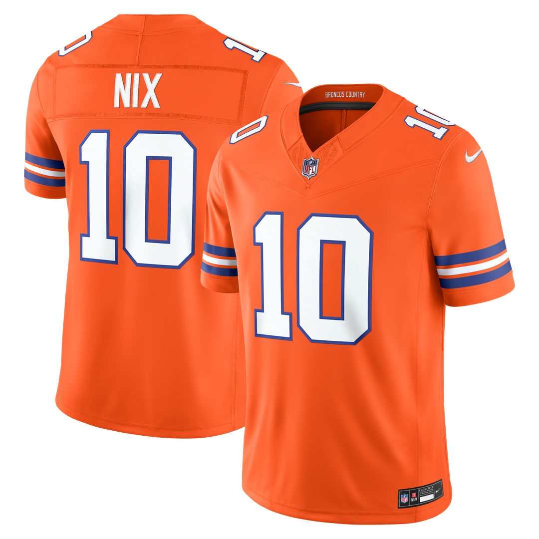 Denver Broncos Bo Nix Nike Alternate Mile High Collection 1977 Throwback Vapor F.U.S.E. Stitched Limited Jersey - Orange