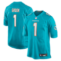 Miami Dolphins Number 1 Groom Nike Game Jersey - Aqua