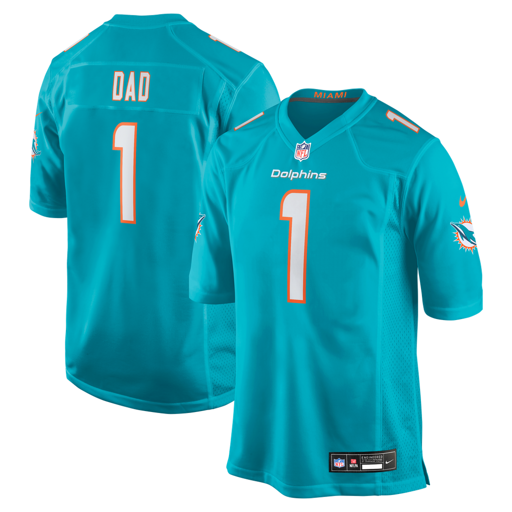 Miami Dolphins Number 1 Dad Nike Game Jersey - Aqua