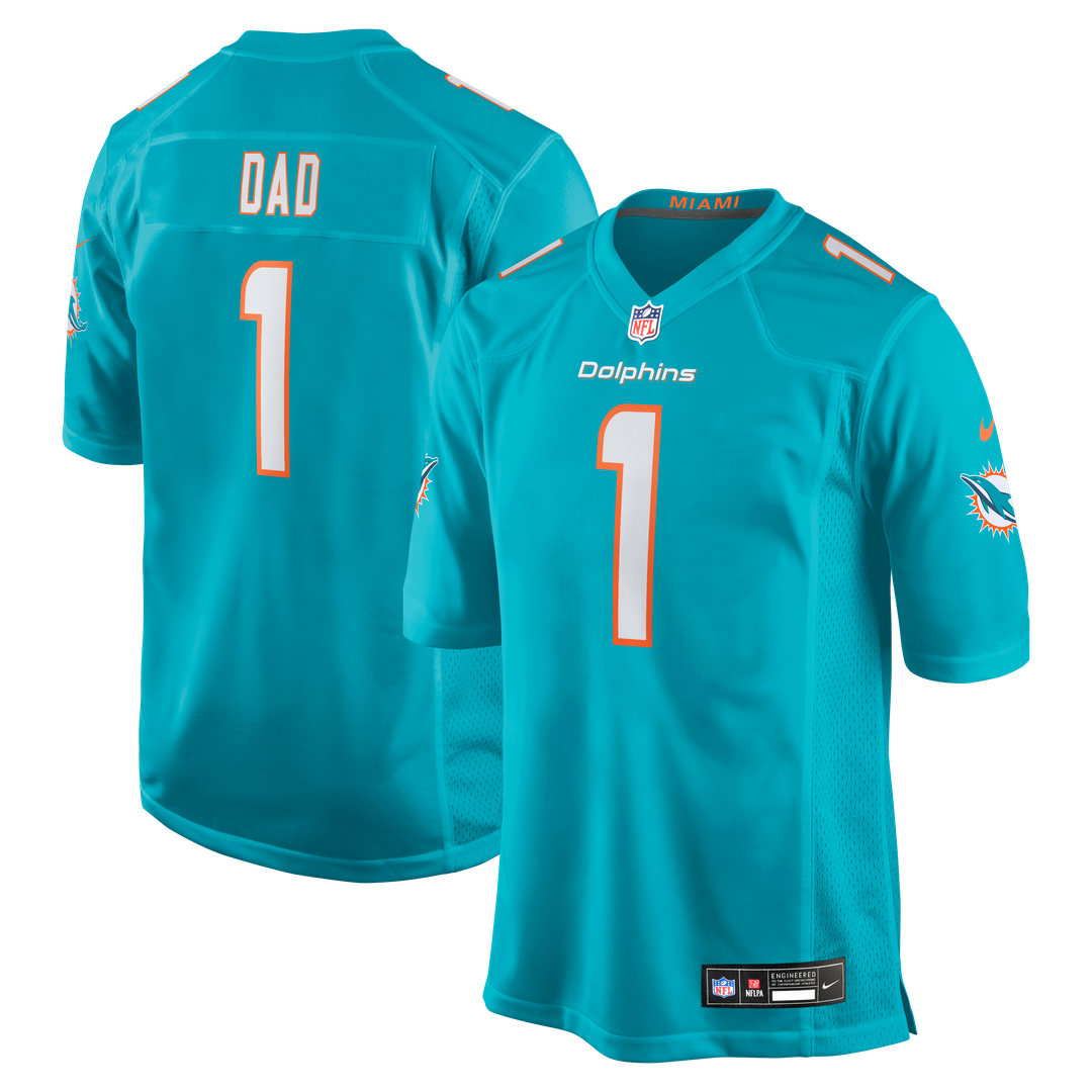 Miami Dolphins Number 1 Dad Nike Game Jersey - Aqua