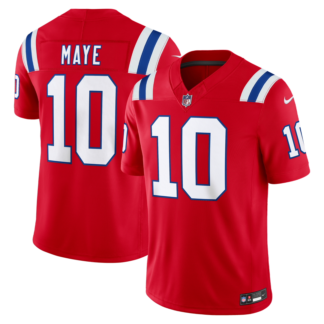 New England Patriots Drake Maye Nike Alternate Vapor F.U.S.E. Stitched Limited Jersey - Red