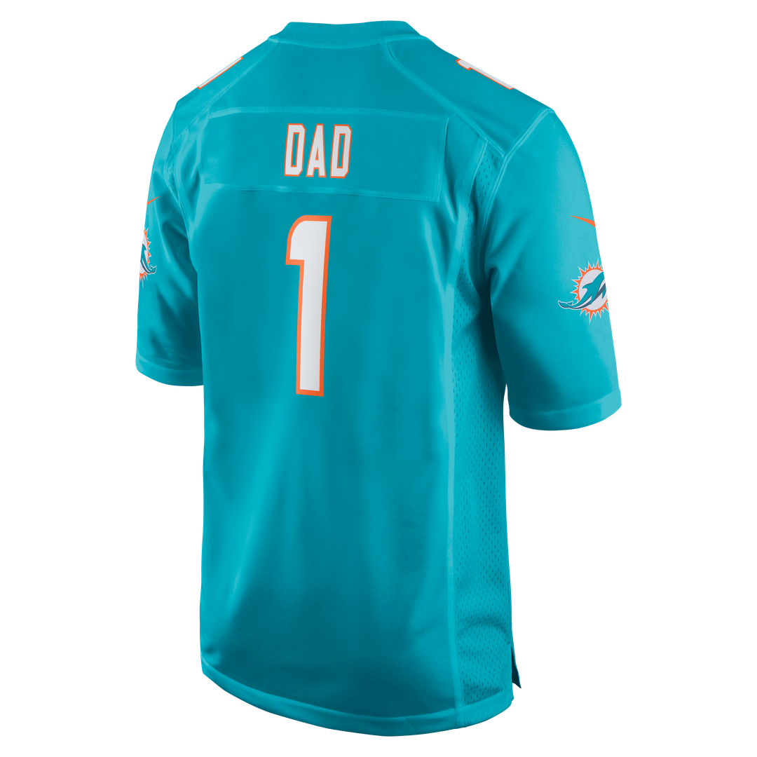 Miami Dolphins Number 1 Dad Nike Game Jersey - Aqua
