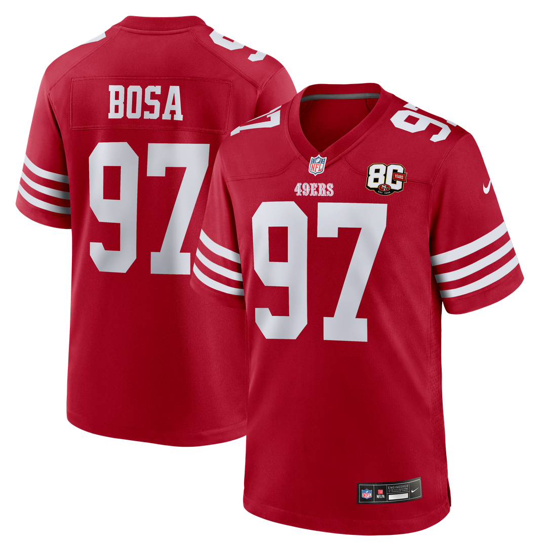 San Francisco 49ers Nick Bosa Nike 80th Anniversary Game Jersey - Scarlet