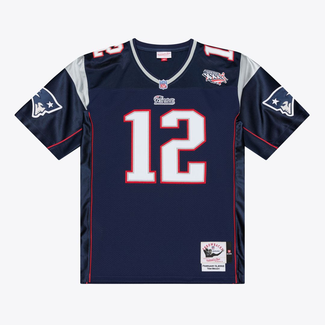 New England Patriots Tom Brady Mitchell & Ness Super Bowl XXXVI Authentic Throwback Jersey - Navy