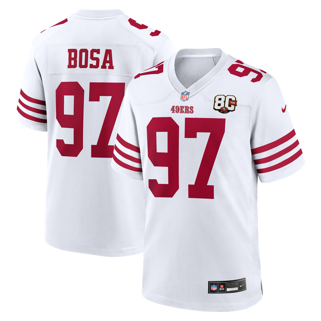 San Francisco 49ers Nick Bosa Nike 80th Anniversary Game Jersey - White