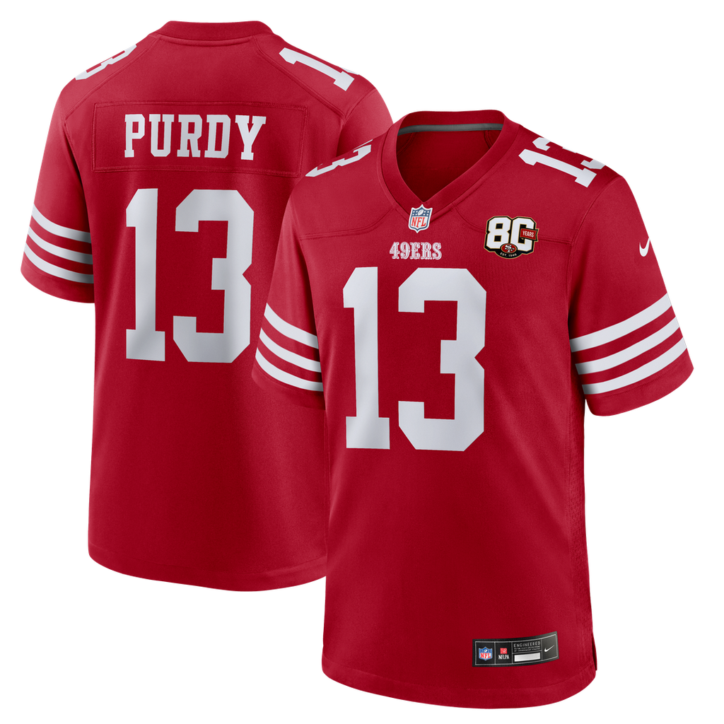 San Francisco 49ers Brock Purdy Nike 80th Anniversary Game Jersey - Scarlet