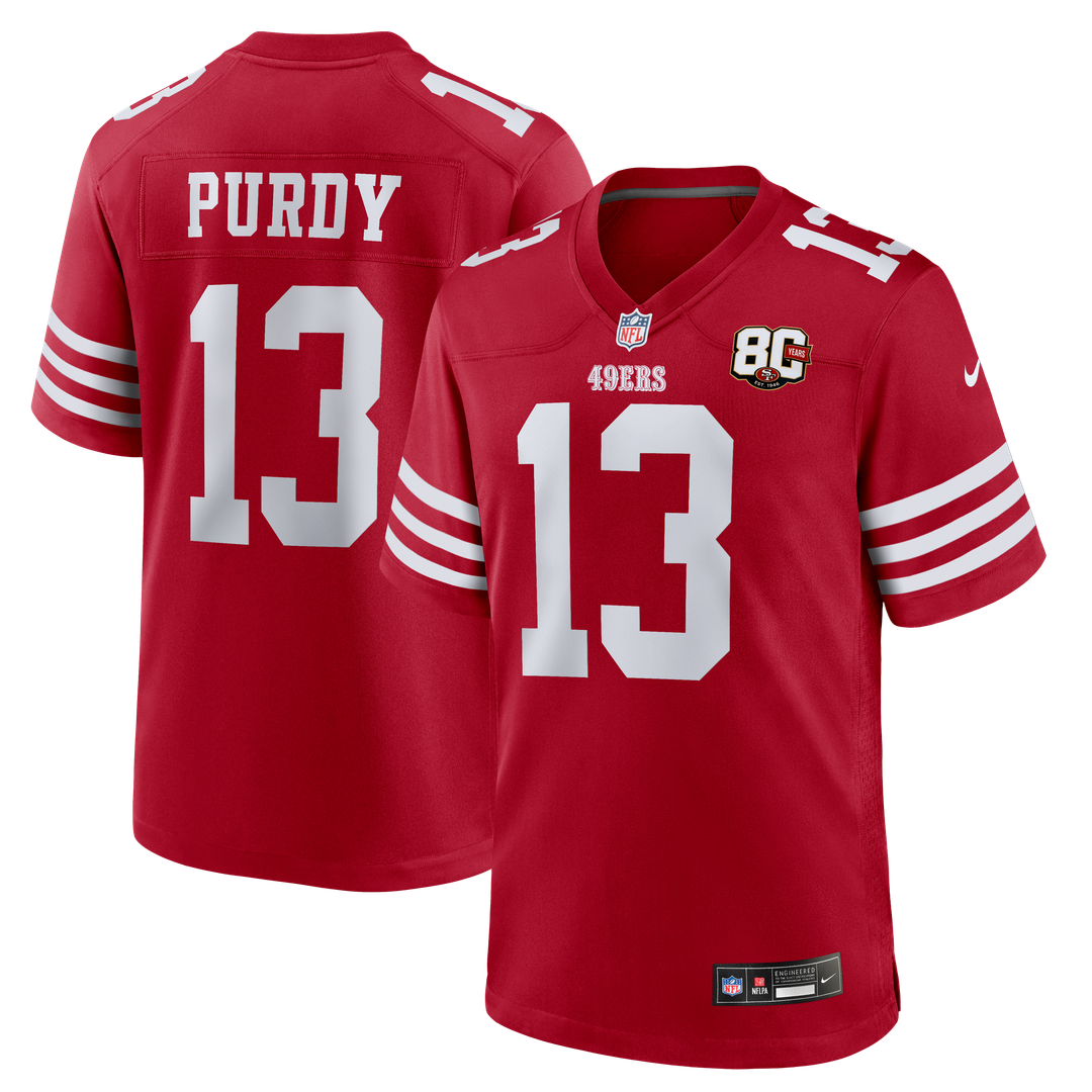 San Francisco 49ers Brock Purdy Nike 80th Anniversary Game Jersey - Scarlet